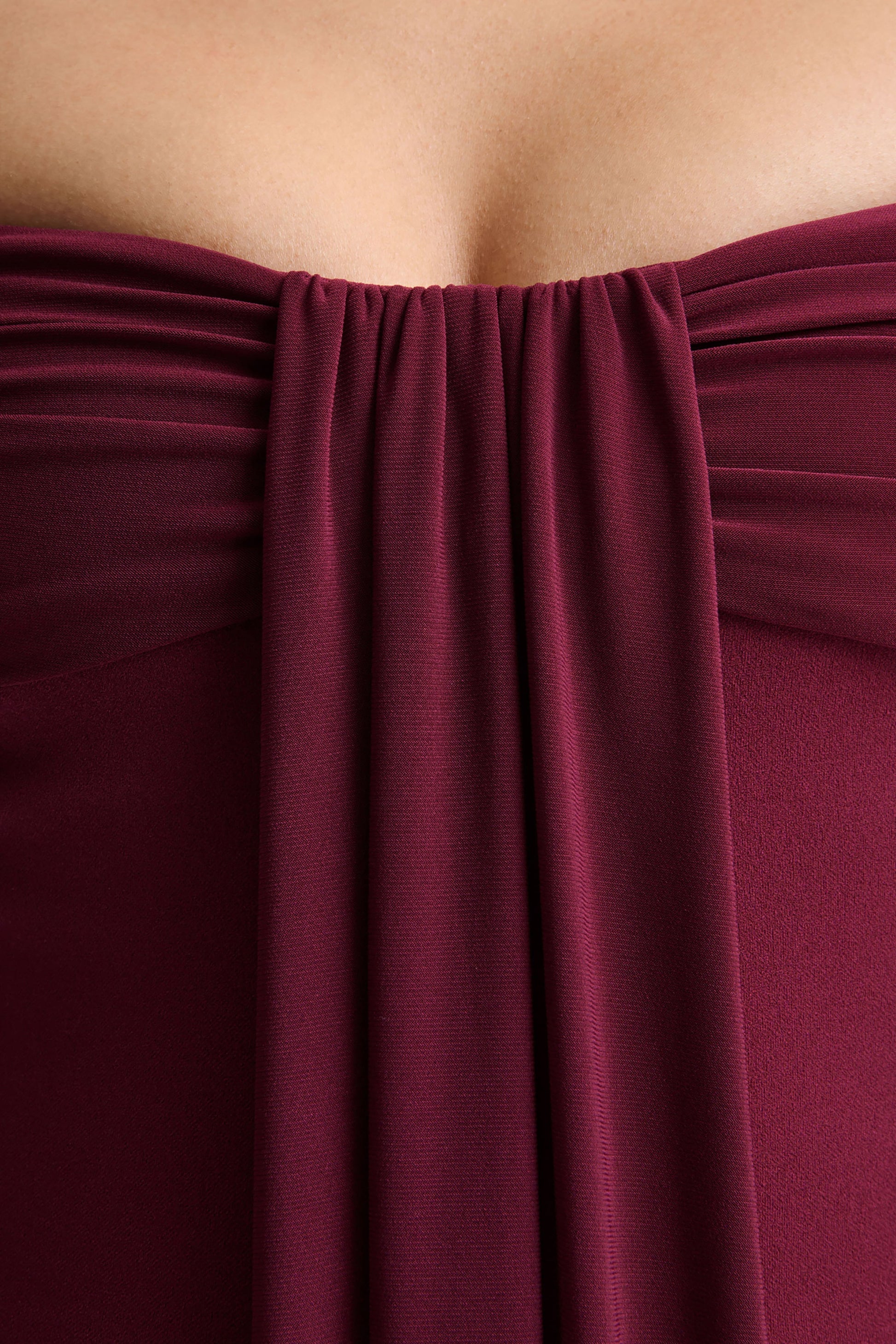 Dearest | Burgundy Bardot-Neck Midi Dress