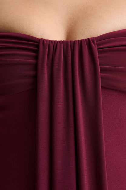 Dearest | Burgundy Bardot-Neck Midi Dress