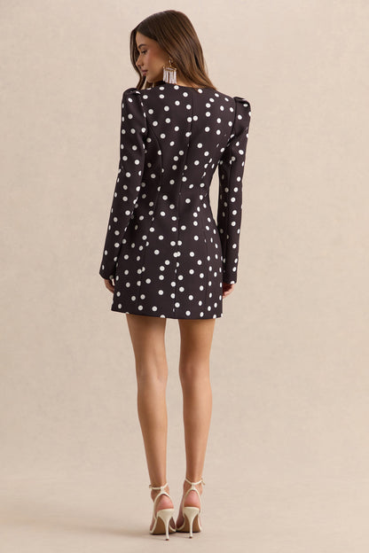 Carmen | Black & White Polka Dot Sweetheart-Neck Tailored Mini Dress