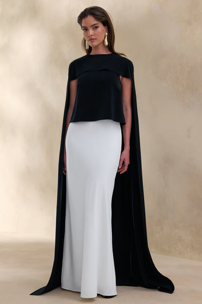 Aetheria | Black Satin High-Neck Top With Cape