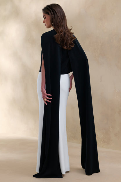 Aetheria | Black Satin High-Neck Top With Cape