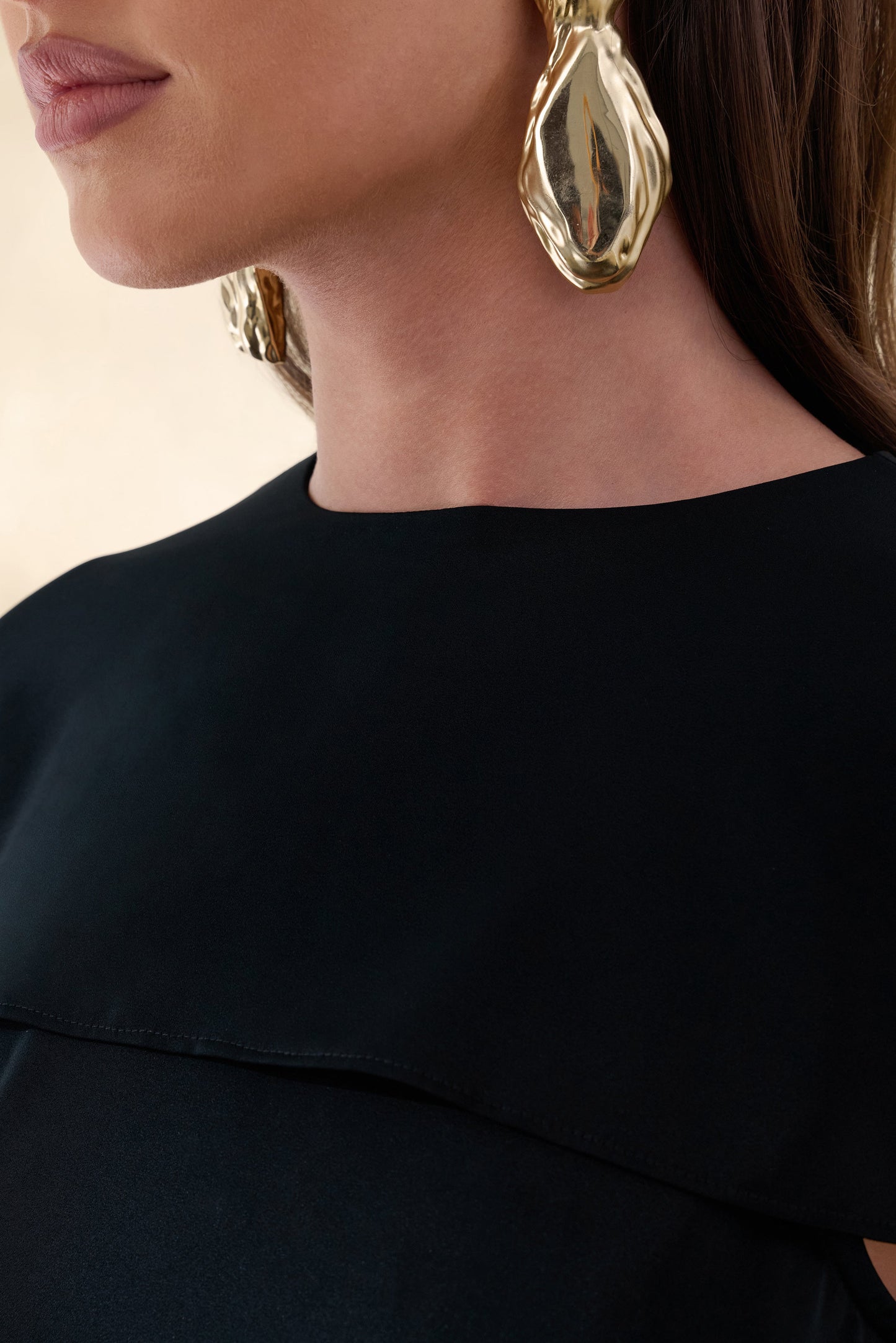 Aetheria | Black Satin High-Neck Top With Cape