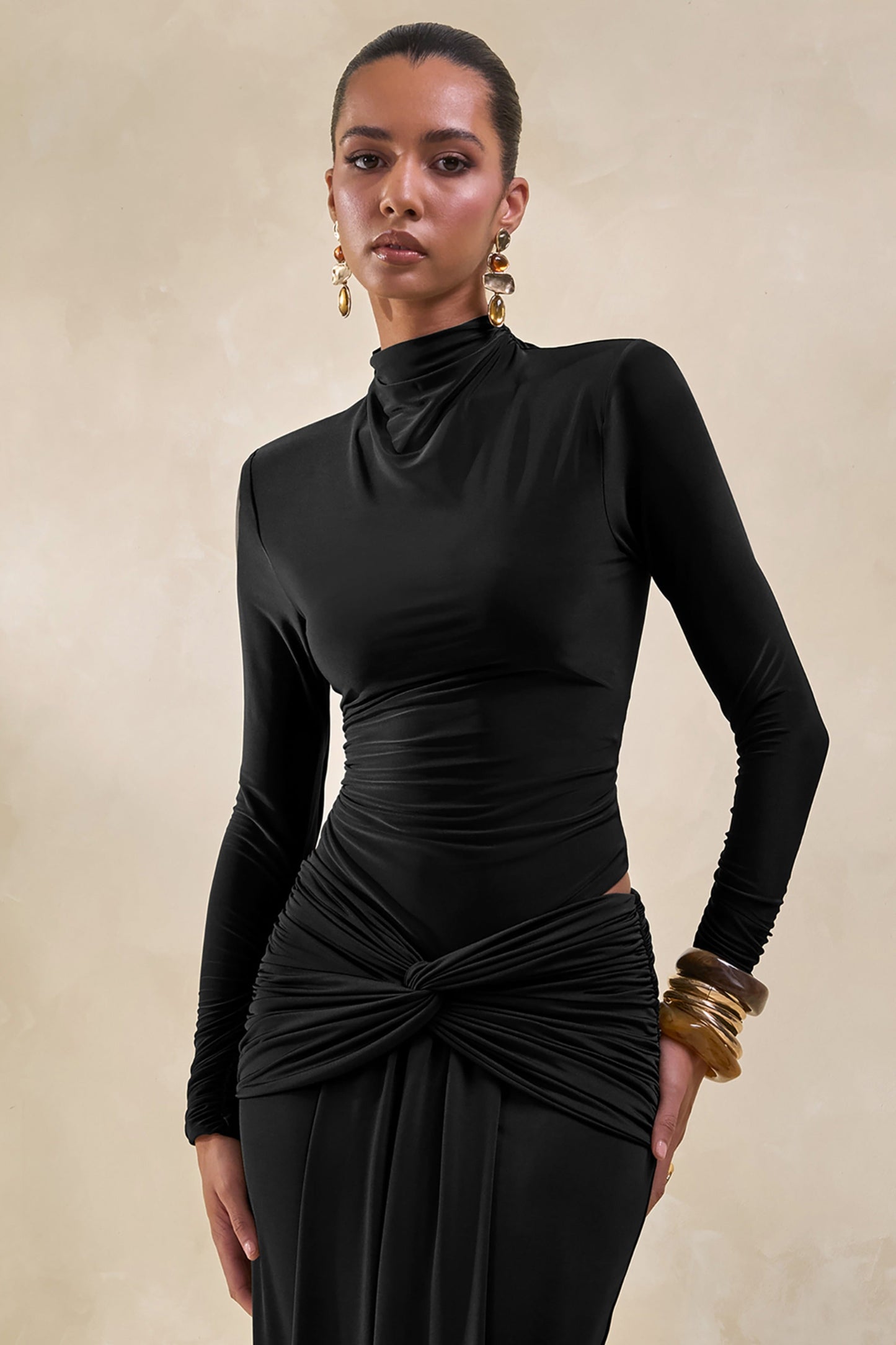 Lyanna | Black Turtle-Neck Thong Bodysuit