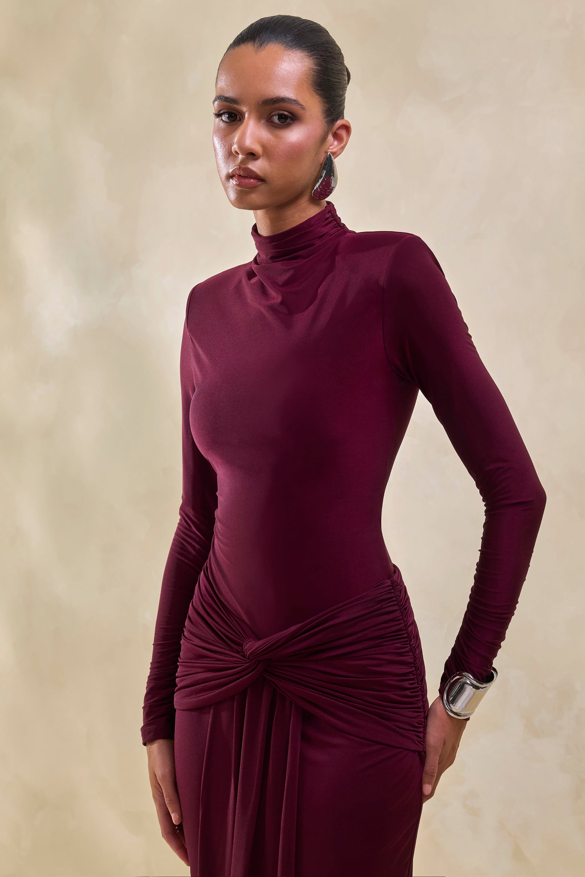 Lyanna | Burgundy Turtle-Neck Thong Bodysuit
