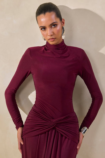 Lyanna | Burgundy Turtle-Neck Thong Bodysuit