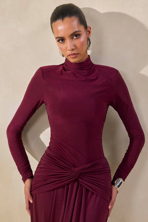 Lyanna | Burgundy Turtle-Neck Thong Bodysuit