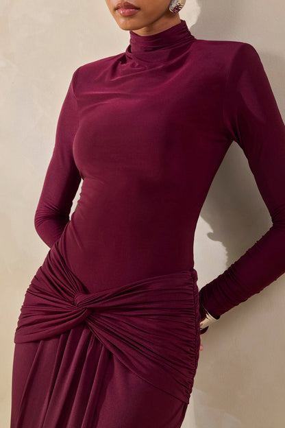 Lyanna | Burgundy Turtle-Neck Thong Bodysuit