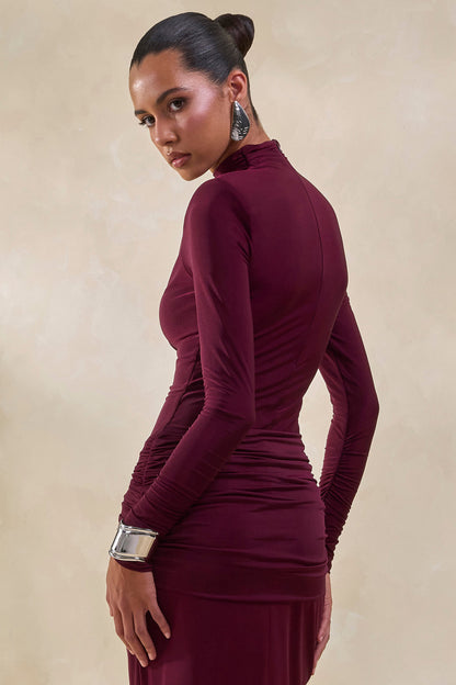 Lyanna | Burgundy Turtle-Neck Thong Bodysuit