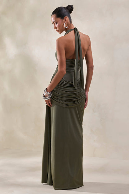 Ariadne | Khaki Draped Maxi Skirt With Split