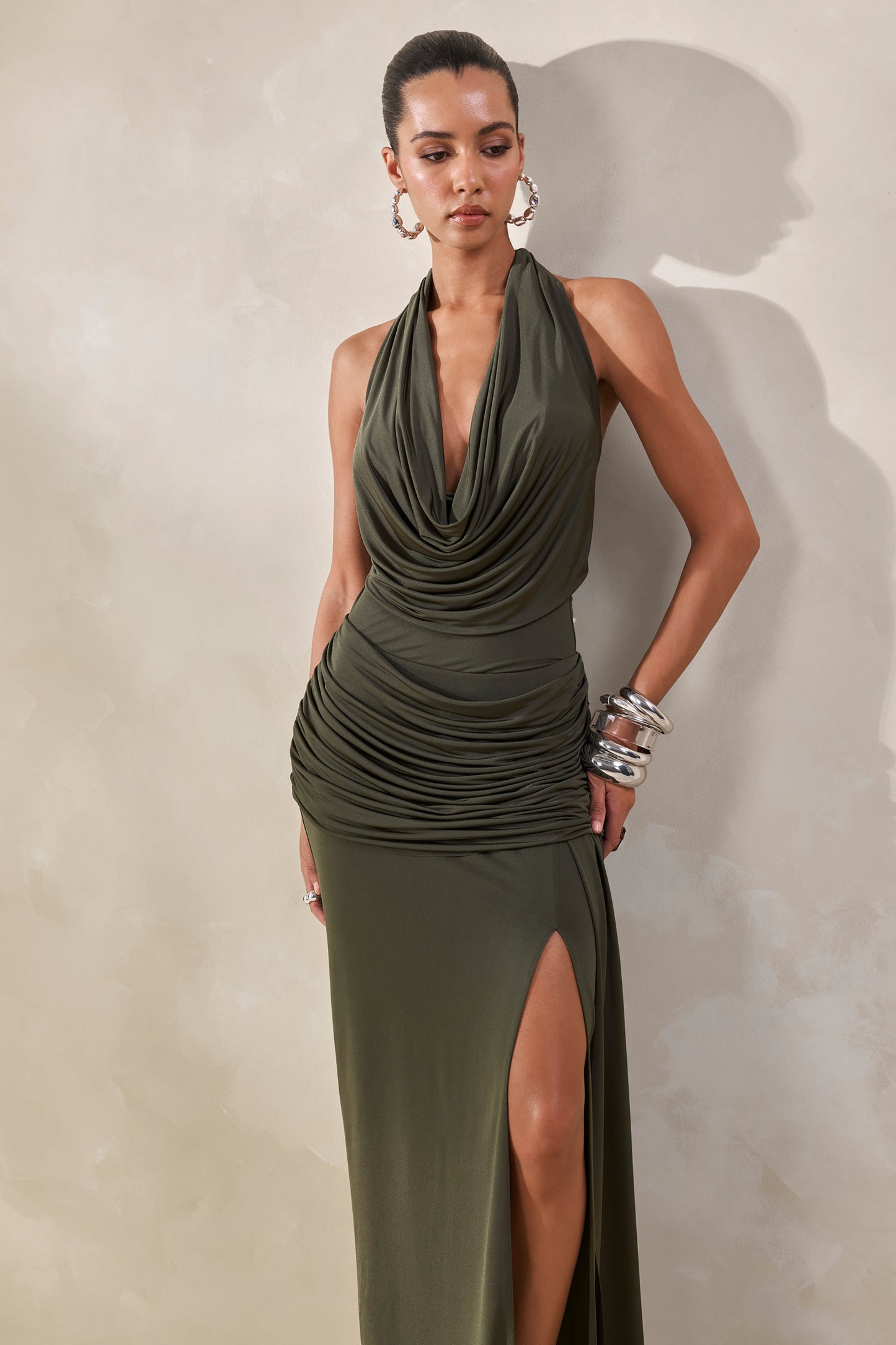Ariadne | Khaki Draped Maxi Skirt With Split