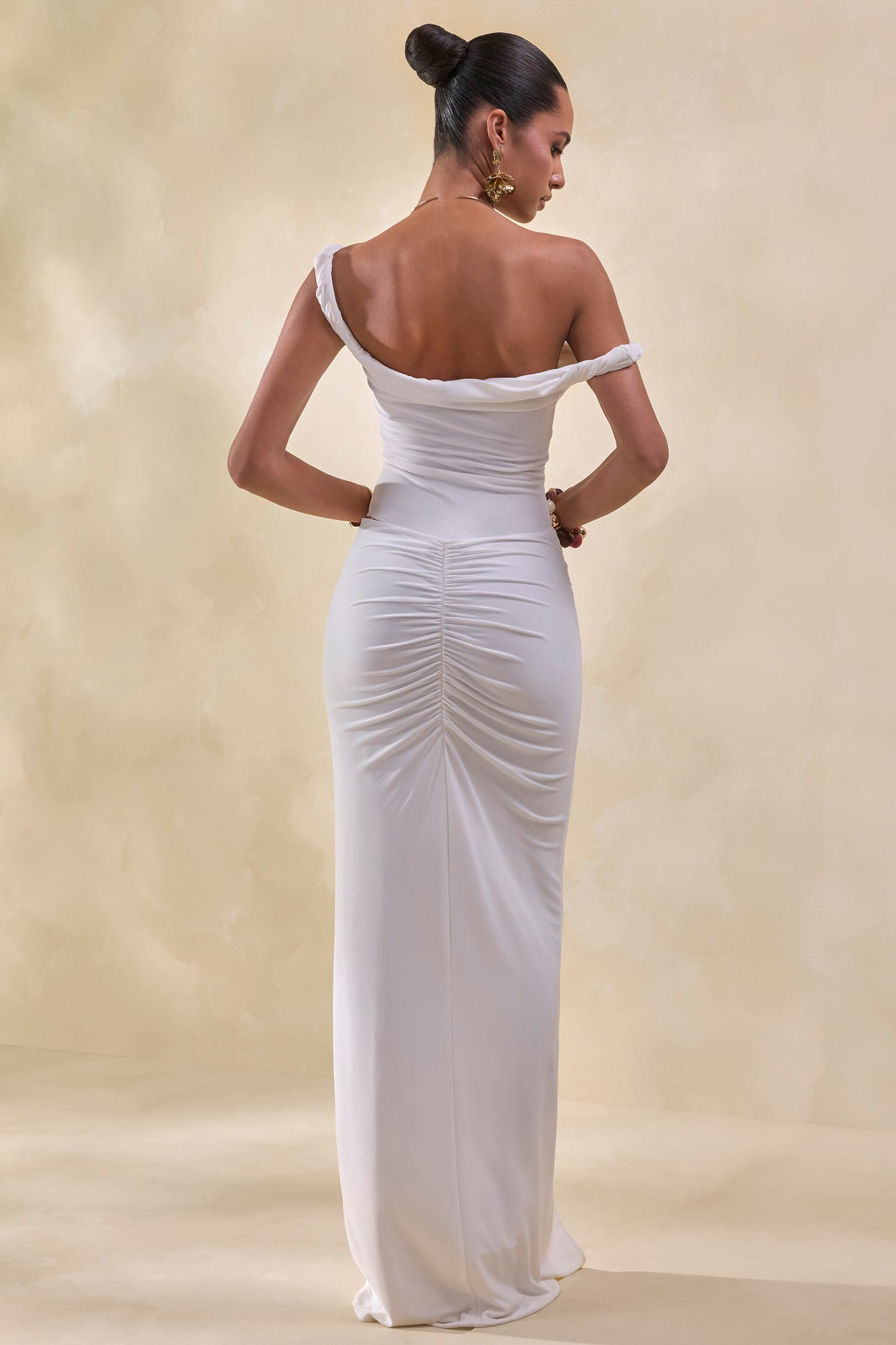 Idris | White Twisted Waist Maxi Skirt With Front Split