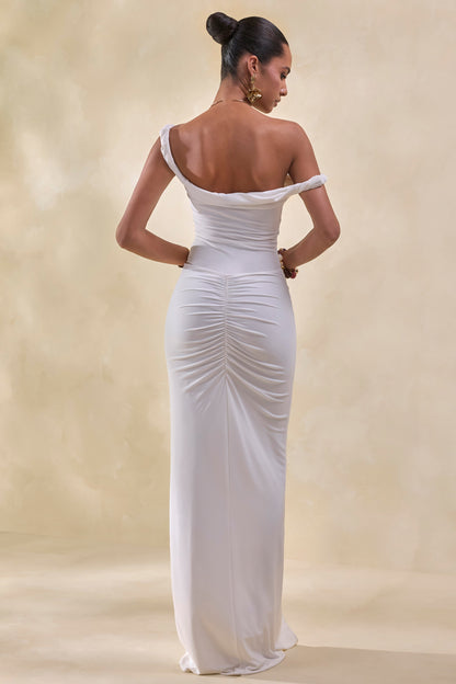 Idris | White Twisted Waist Maxi Skirt With Front Split