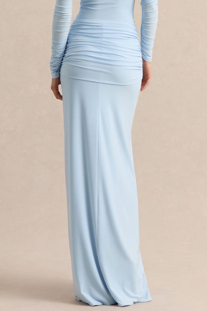 Flynne | Blue Wrapped Maxi Skirt With Sash