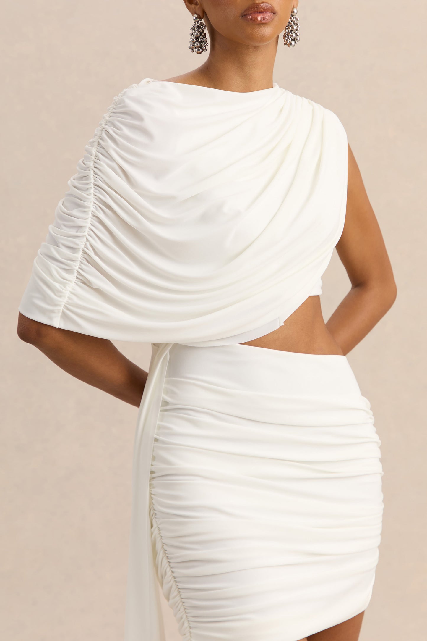 Danellia | White Round-Neck Mini Dress With Cut-Out Detail And Sash