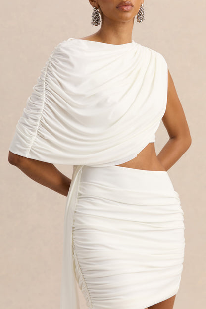 Danellia | White Round-Neck Mini Dress With Cut-Out Detail And Sash