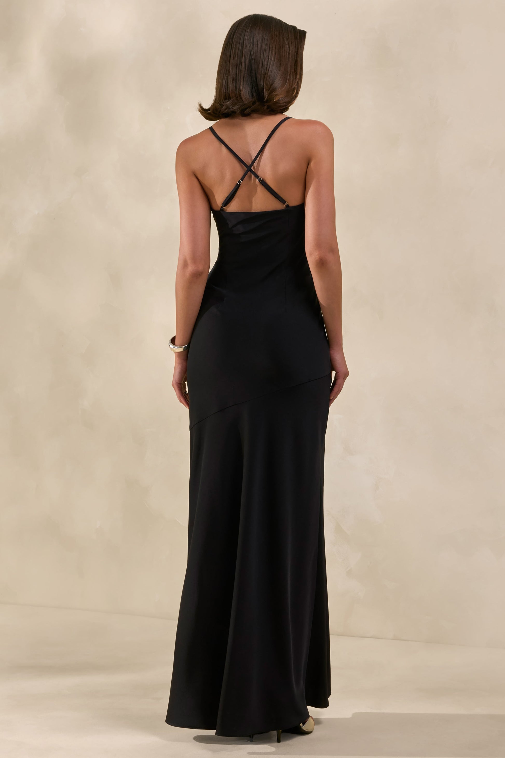Anarelle | Black Satin Cowl-Neck Maxi Dress