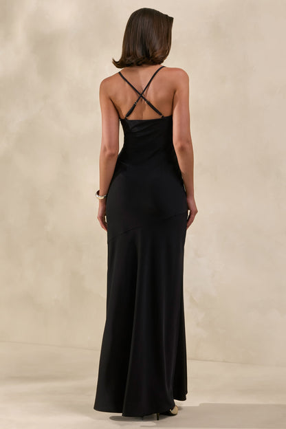 Anarelle | Black Satin Cowl-Neck Maxi Dress