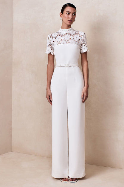 Liliana | White High-Neck Jumpsuit With Lace Detailing