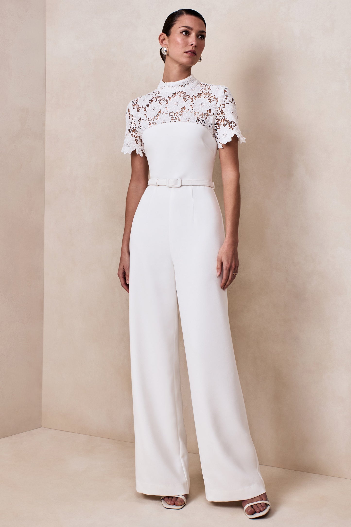 Liliana | White High-Neck Jumpsuit With Lace Detailing