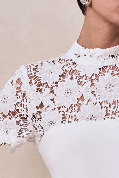 Liliana | White High-Neck Jumpsuit With Lace Detailing