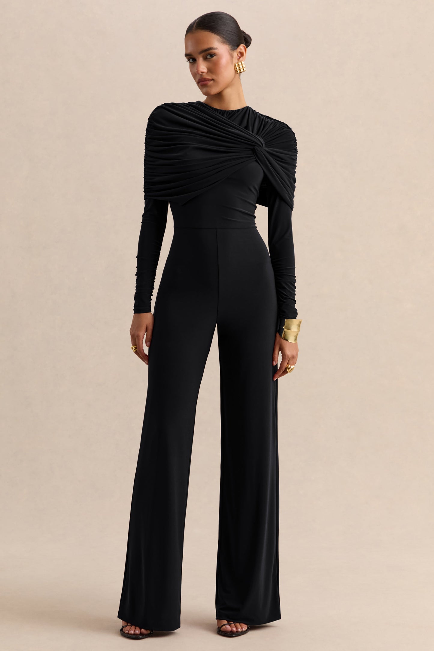 Eloura | Black High-Neck Jumpsuit With Twist-Gathered Detail
