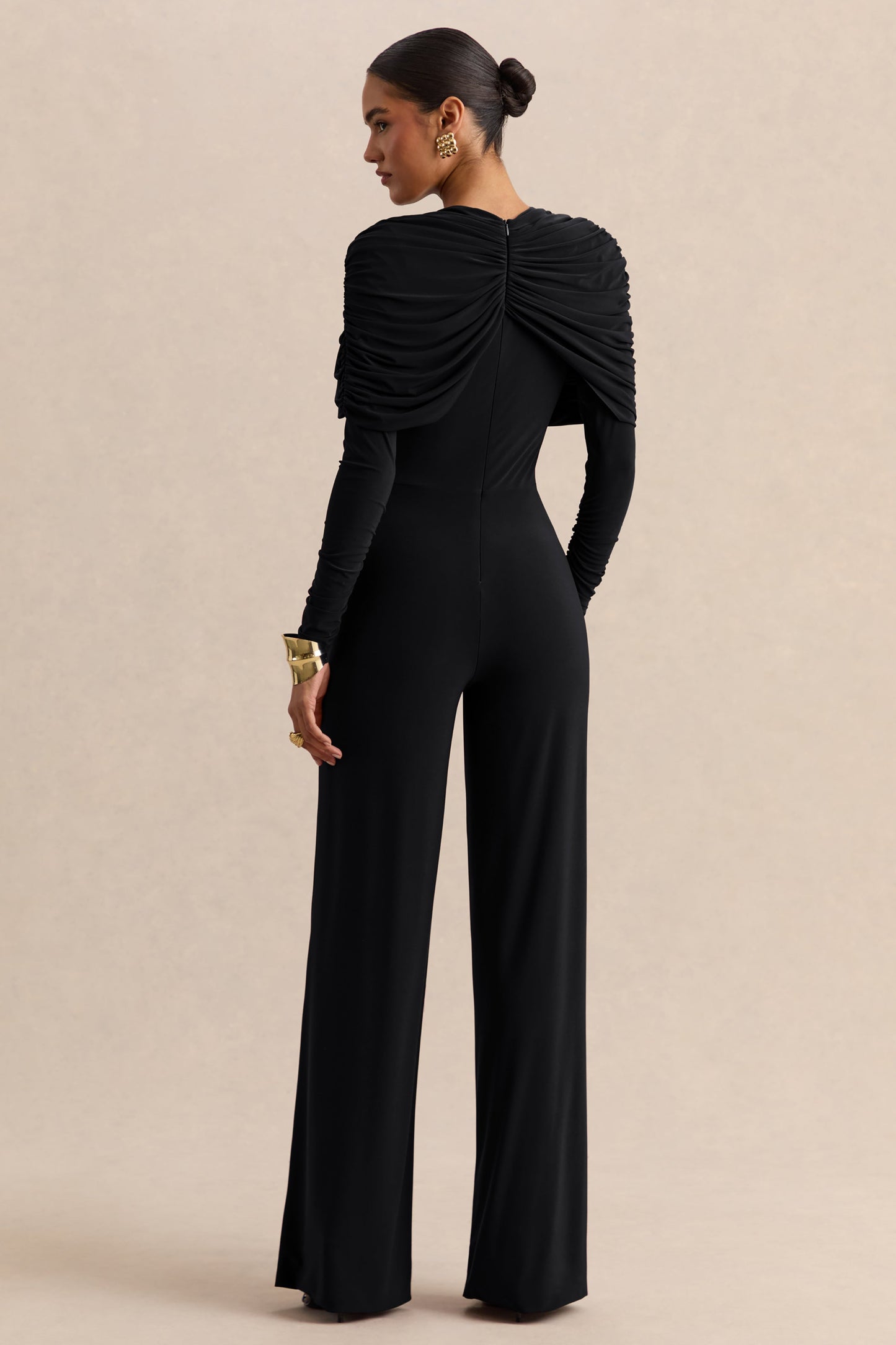 Eloura | Black High-Neck Jumpsuit With Twist-Gathered Detail