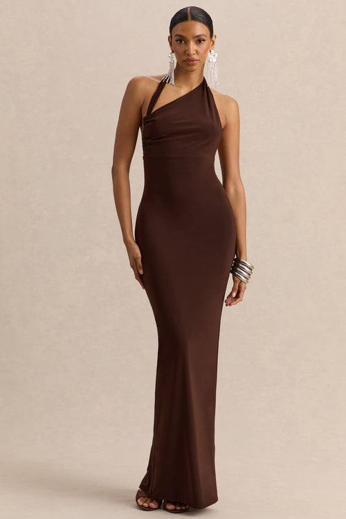 Delisse | Brown Asymmetric-Neck Maxi Dress