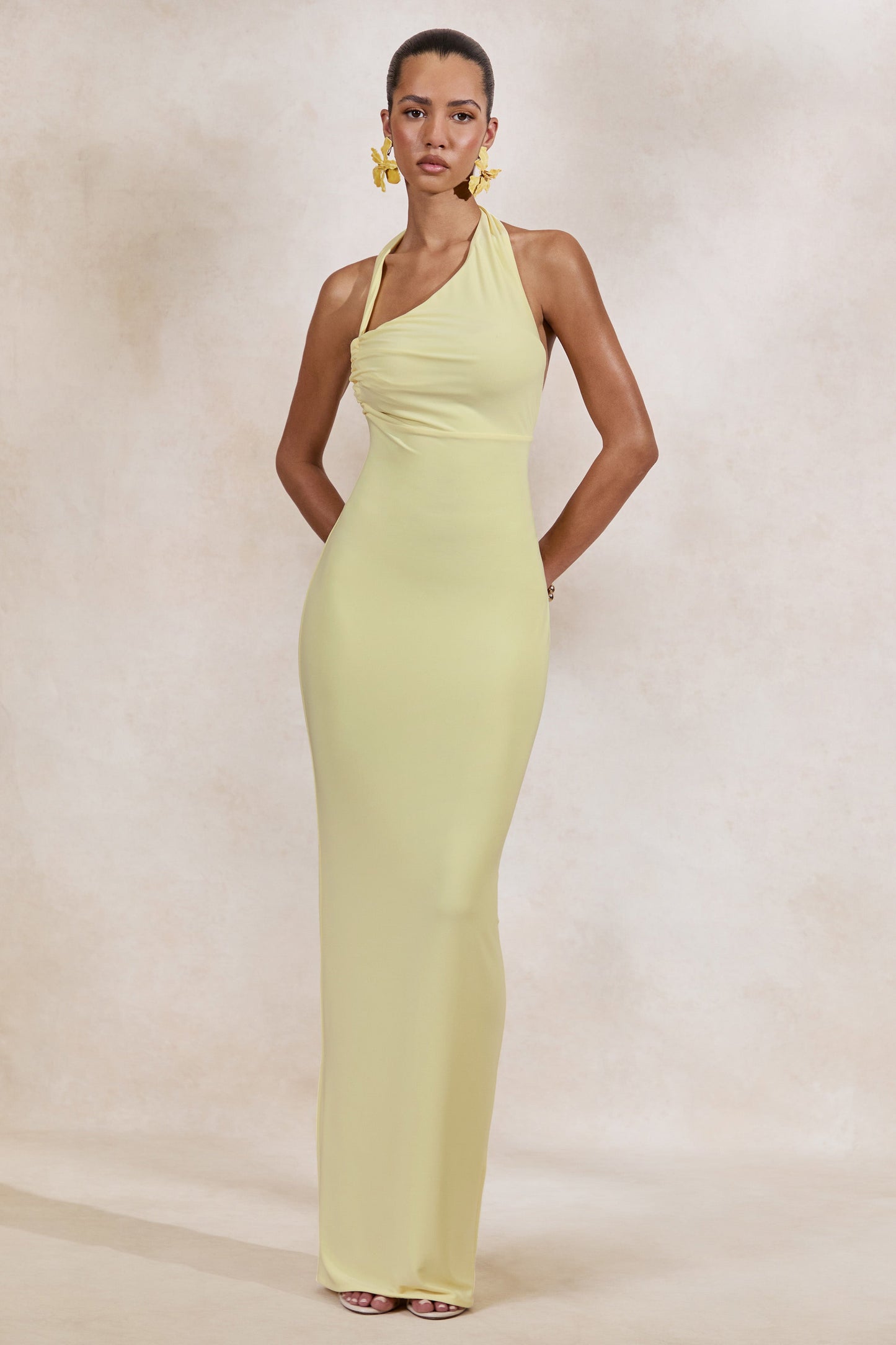 Delisse | Lemon Asymmetric-Neck Maxi Dress