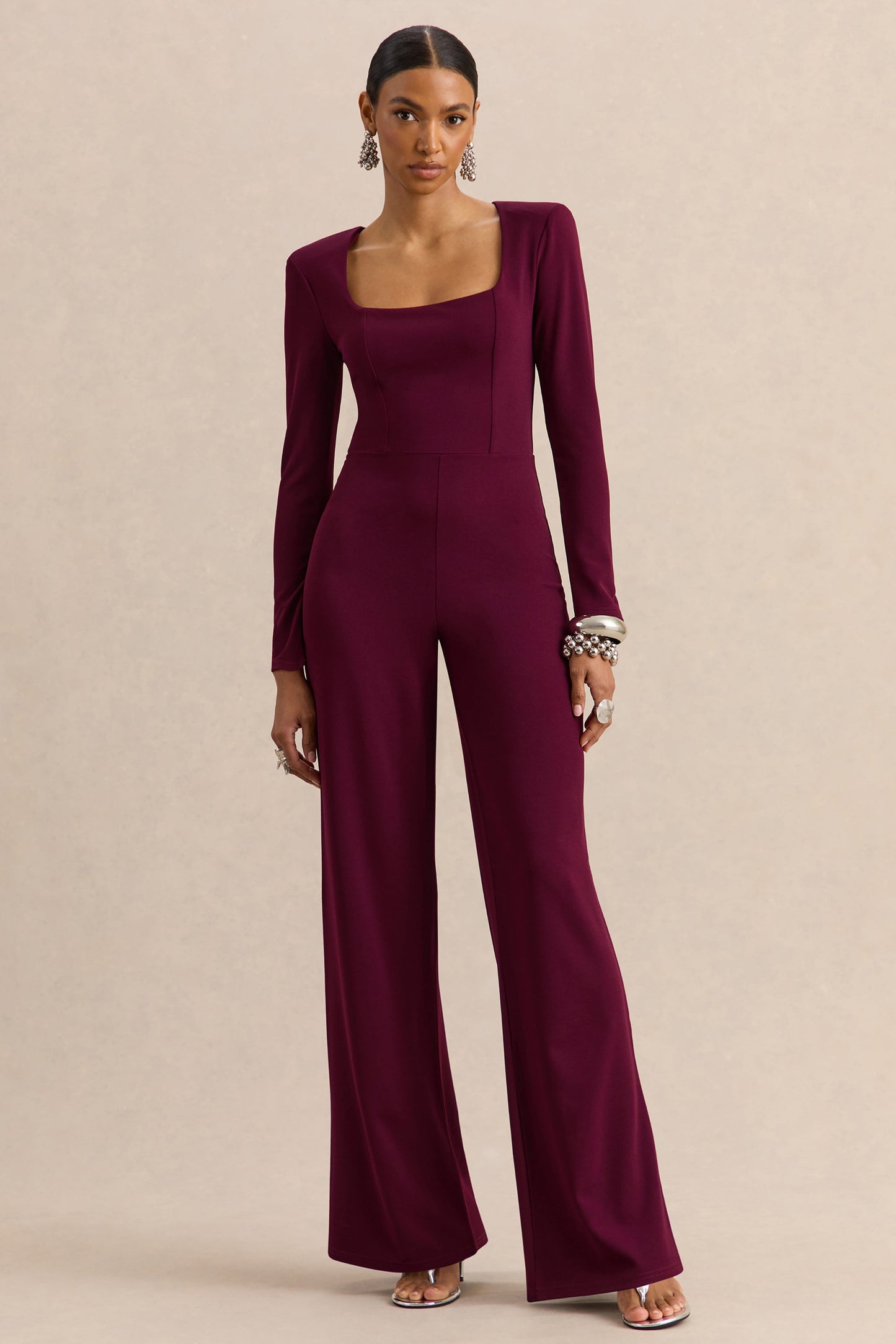 Elasse | Burgundy Square-Neck Jumpsuit