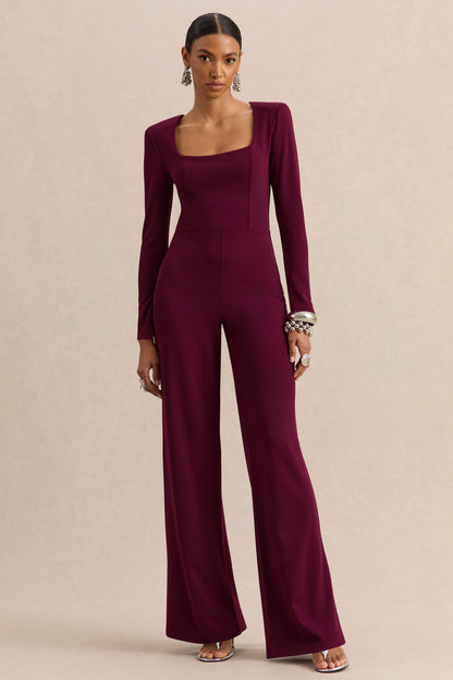Elasse | Burgundy Square-Neck Jumpsuit