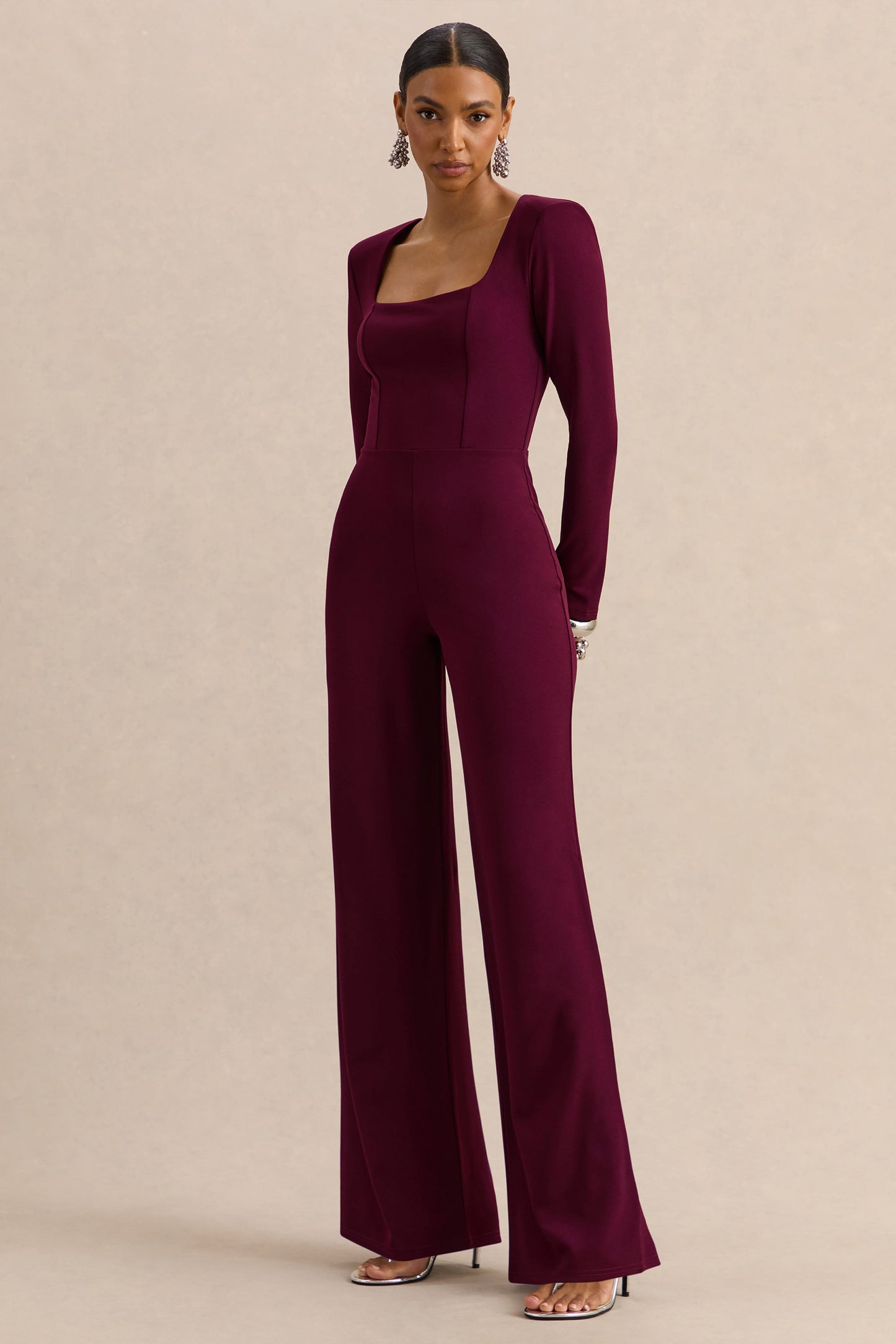 Elasse | Burgundy Square-Neck Jumpsuit