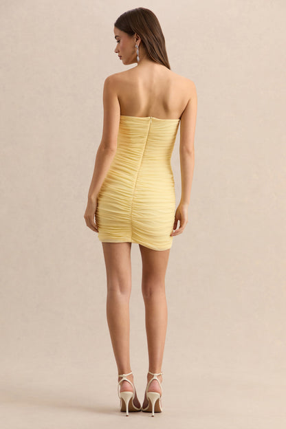 Merisse | Lemon Bandeau Mini-Dress With Ruched-Detailing