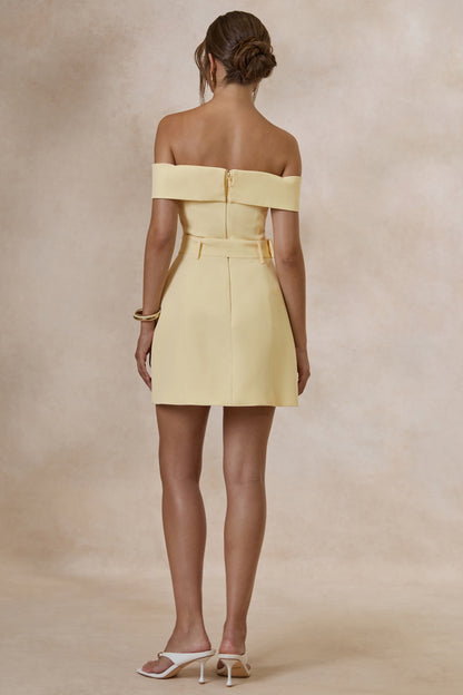 Cilly | Lemon Bardot-Neck Mini-Dress With Belt-Detail