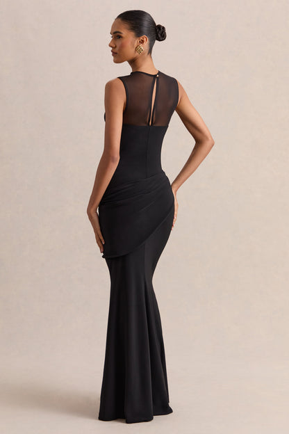 Lyssy | Black High-Neck Maxi Dress With Mesh-Detail