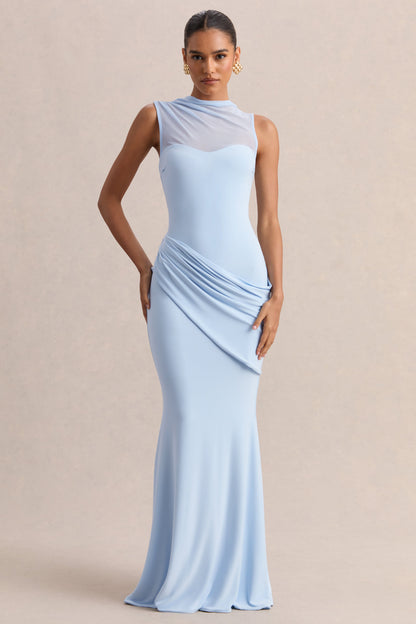 Lyssy | Powder Blue High-Neck Maxi Dress With Mesh-Detail