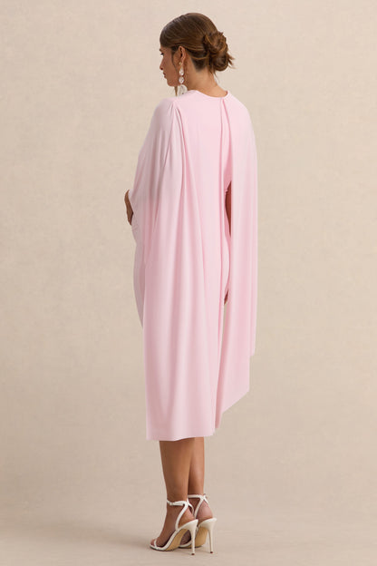 Arwen | Light Pink Round-Neck Maternity Midi Dress With Cape Detail