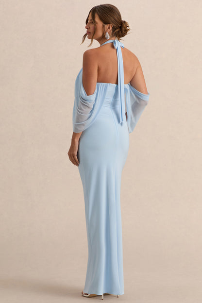 Caris | Light Blue Bardot-Neck Maternity Maxi Dress