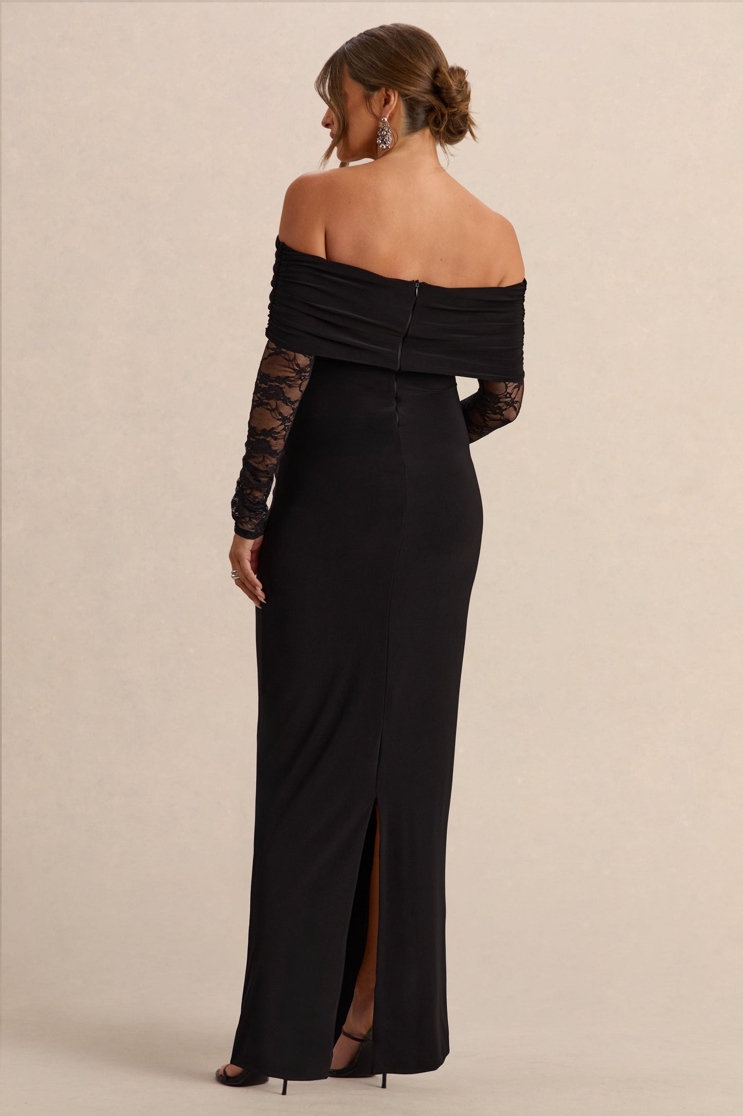 Artemisia | Black Bardot-Neck Maternity Maxi Dress With Lace Detailing