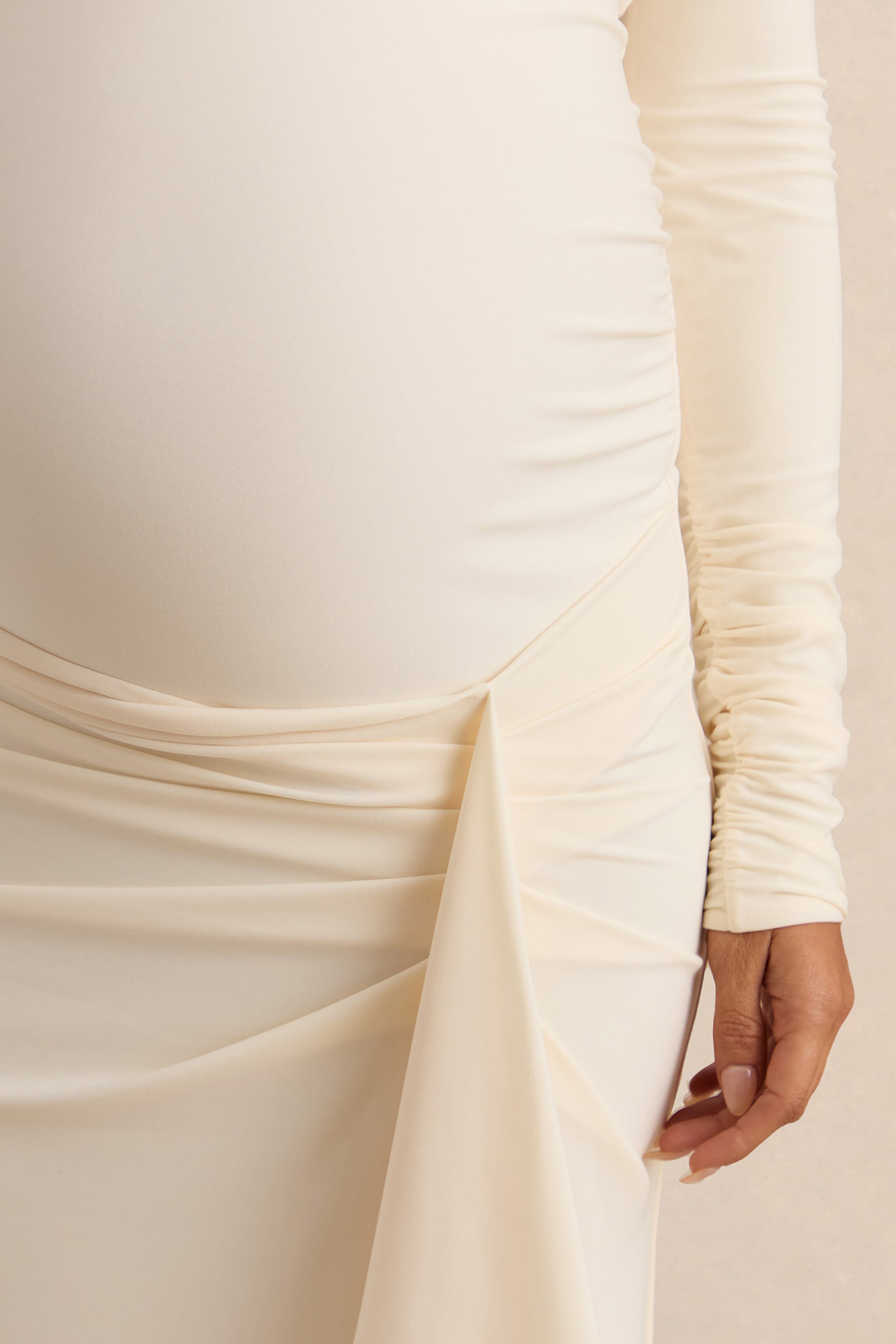 Drusilla | Cream Asymmetric-Neck Maternity Maxi Dress With Gathered Detailing