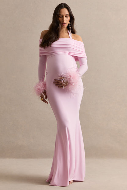 Desirae | Light Pink Halter-Neck Maternity Maxi Dress