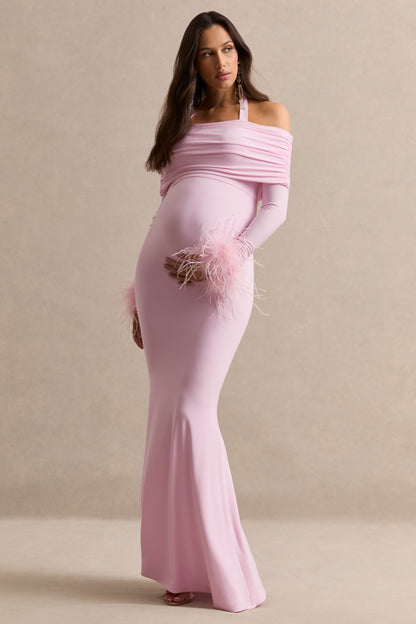 Desirae | Light Pink Halter-Neck Maternity Maxi Dress
