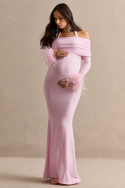 Desirae | Light Pink Halter-Neck Maternity Maxi Dress