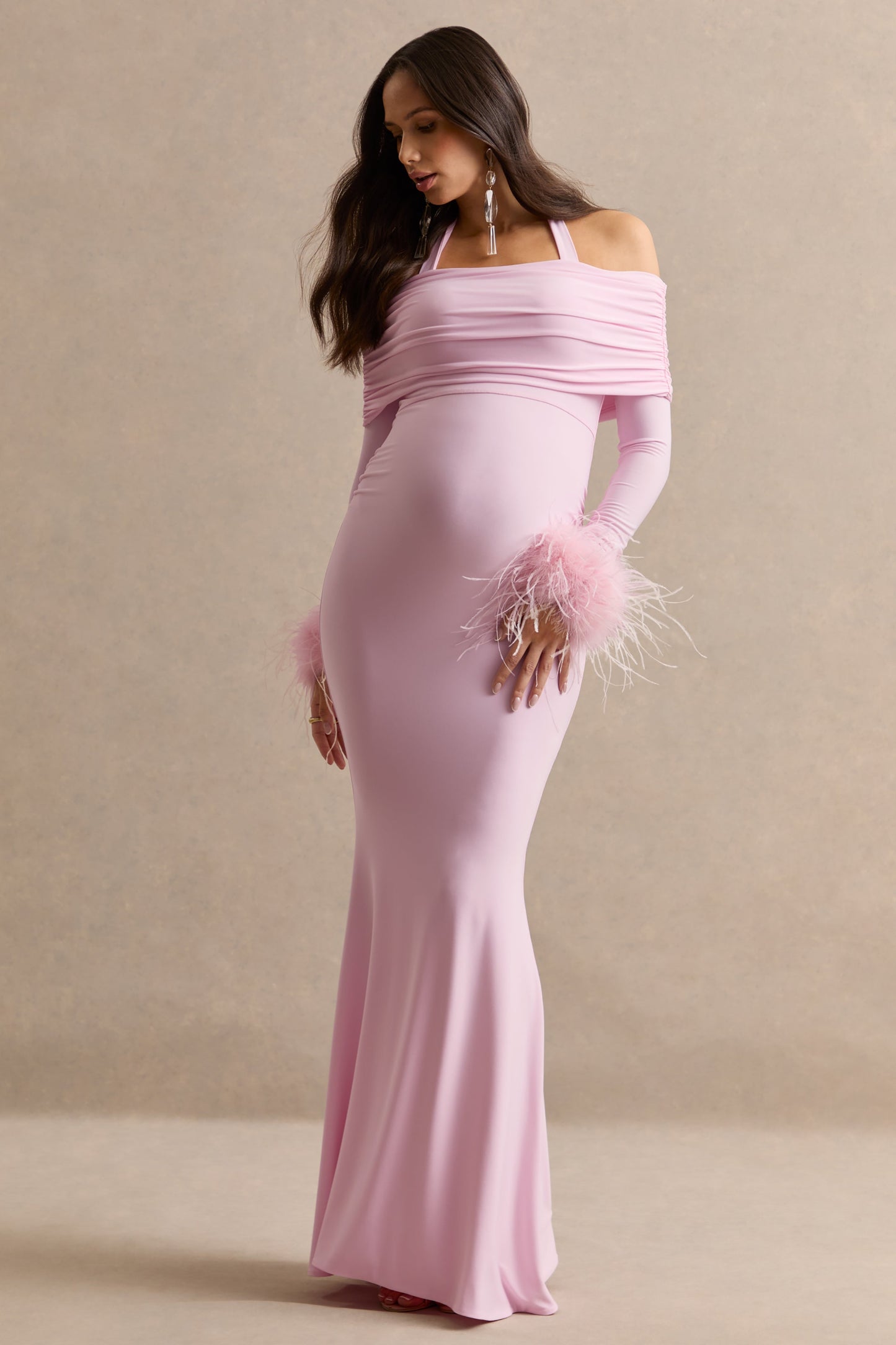 Desirae | Light Pink Halter-Neck Maternity Maxi Dress
