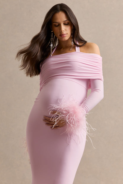 Desirae | Light Pink Halter-Neck Maternity Maxi Dress