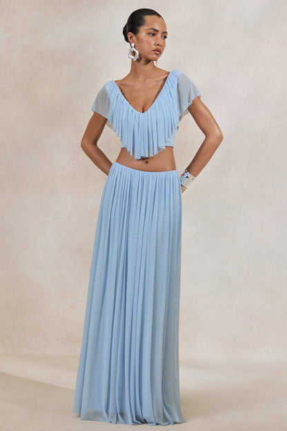 Kiandra | Light Blue Maxi Skirt With Draped Detailing