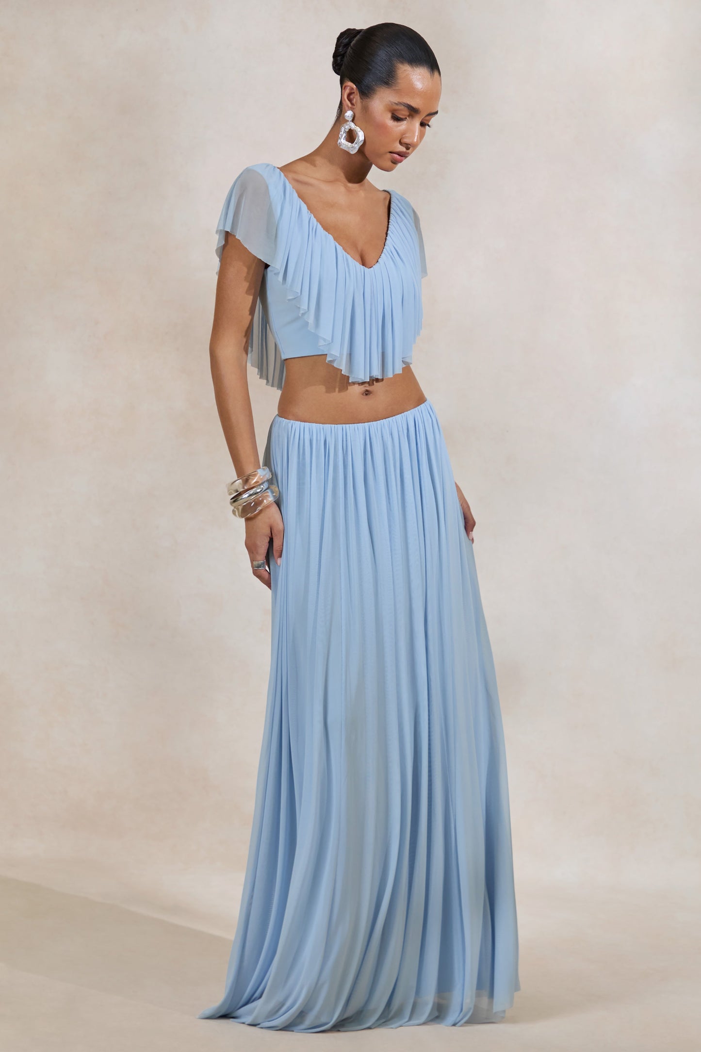 Kiandra | Light Blue Maxi Skirt With Draped Detailing
