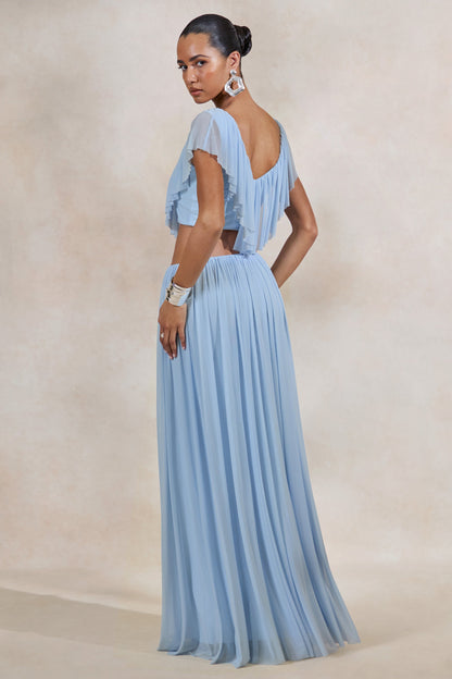 Kiandra | Light Blue Maxi Skirt With Draped Detailing