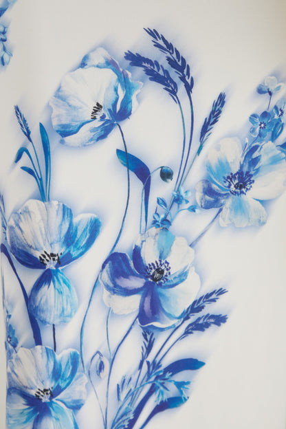 Isella | Blue Floral Print High-Neck Maxi Dress With Gathered Detailing