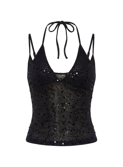 Odena Layered Sequin Cami Top Black