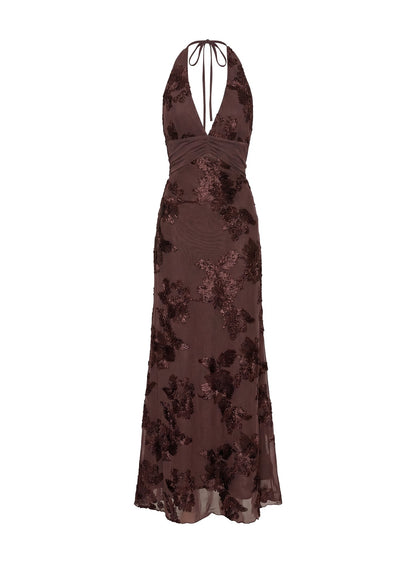 Rousseau Halter Maxi Dress Espresso
